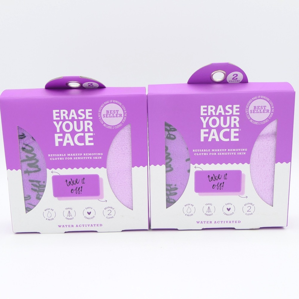 Erase Your Face Reusable Makeup Removing Cloth‎ for Sensitive Skin 2 Packs of 2